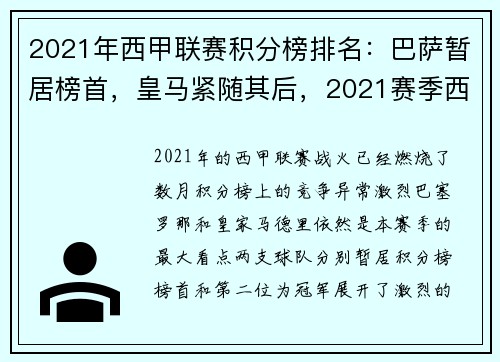 2021年西甲联赛积分榜排名：巴萨暂居榜首，皇马紧随其后，2021赛季西甲联赛最新积分榜